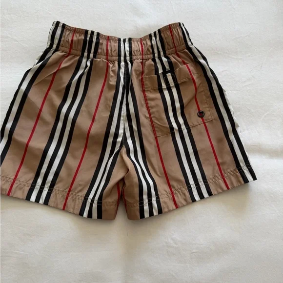 Burberry Striped Swim Shorts in Tan, Black, White & Red - Picture 2 of 3